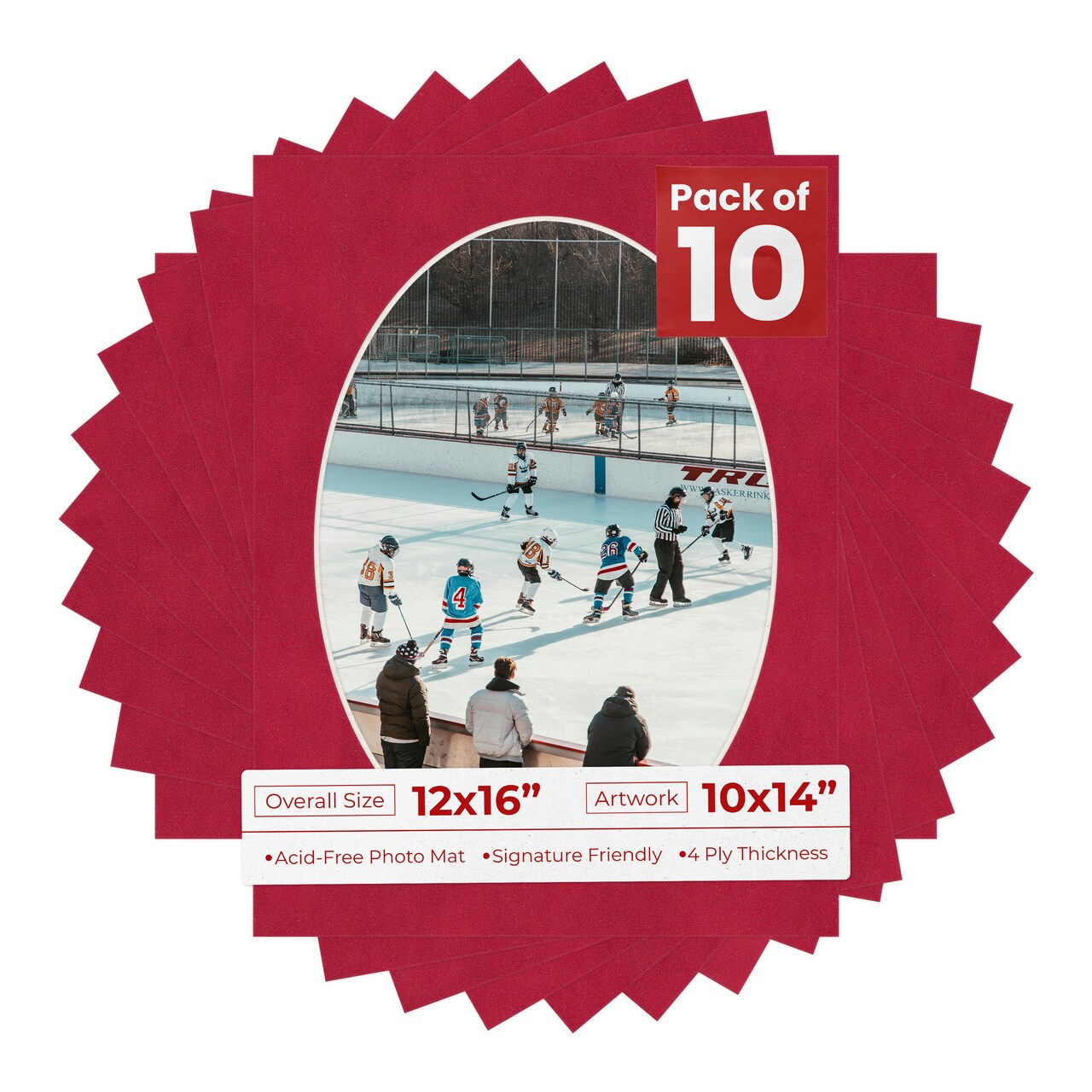 Red Suede Mat Board for 12x16 Frames - Oval Opening for 10x14 Photos